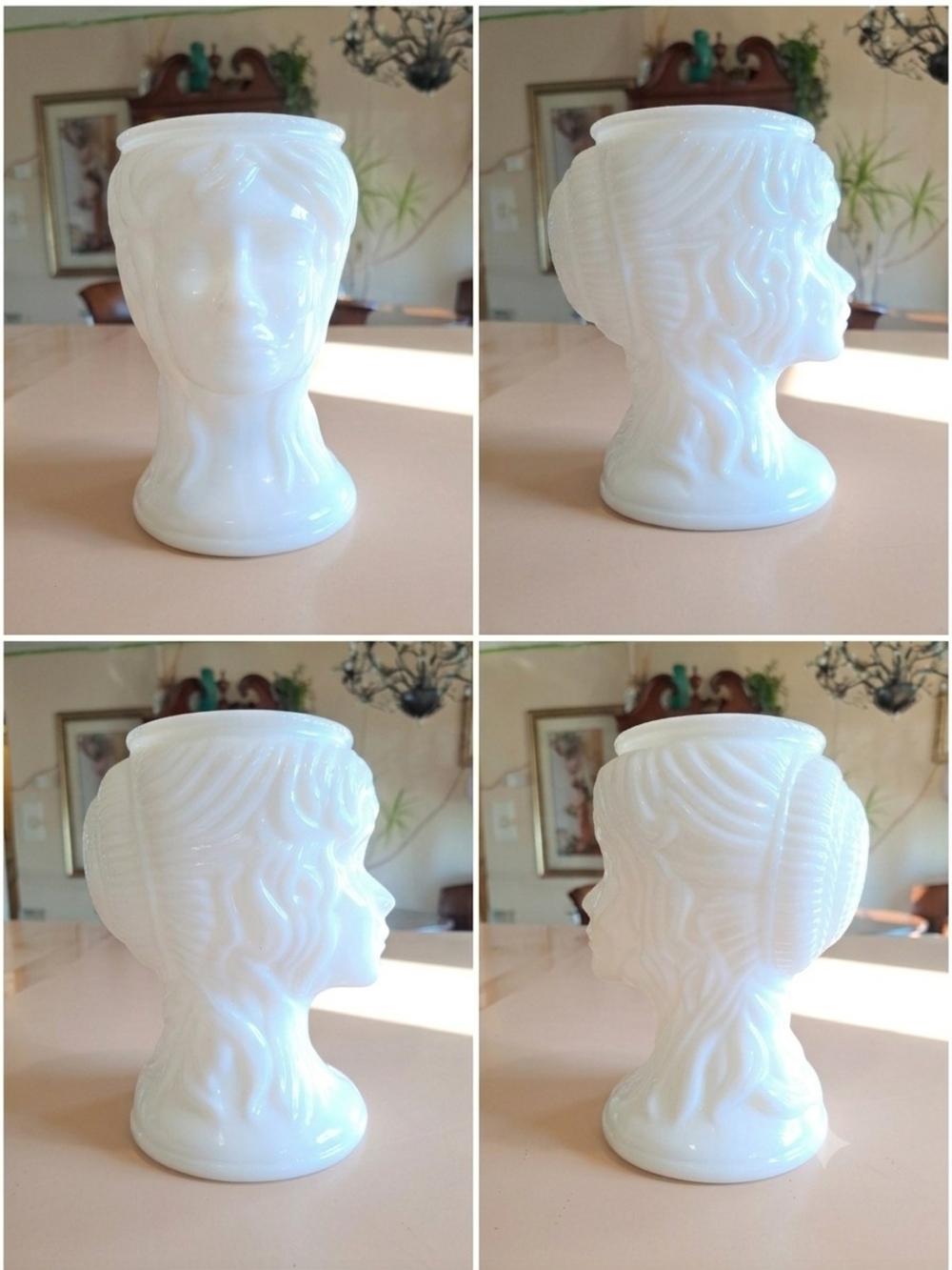 Vintage Opaque White Milk Glass Lady Head Bust Vase / Planter